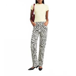 NEW GOOD AMERICAN zebra good icon straight leg jeans in white